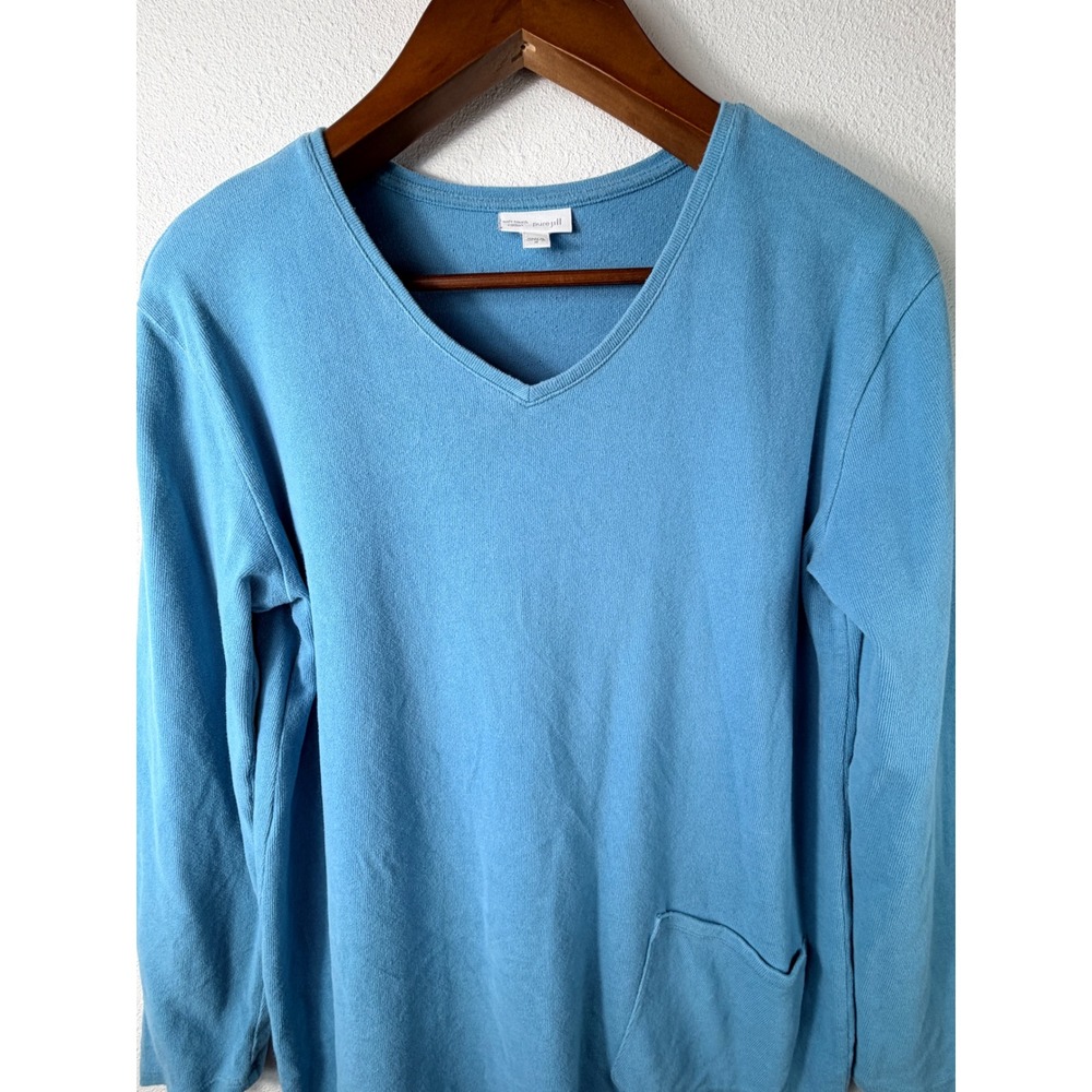 Pure Jill Women Tunic Top Blue M V-Neck Soft Cotton Pocket Long Sleeve